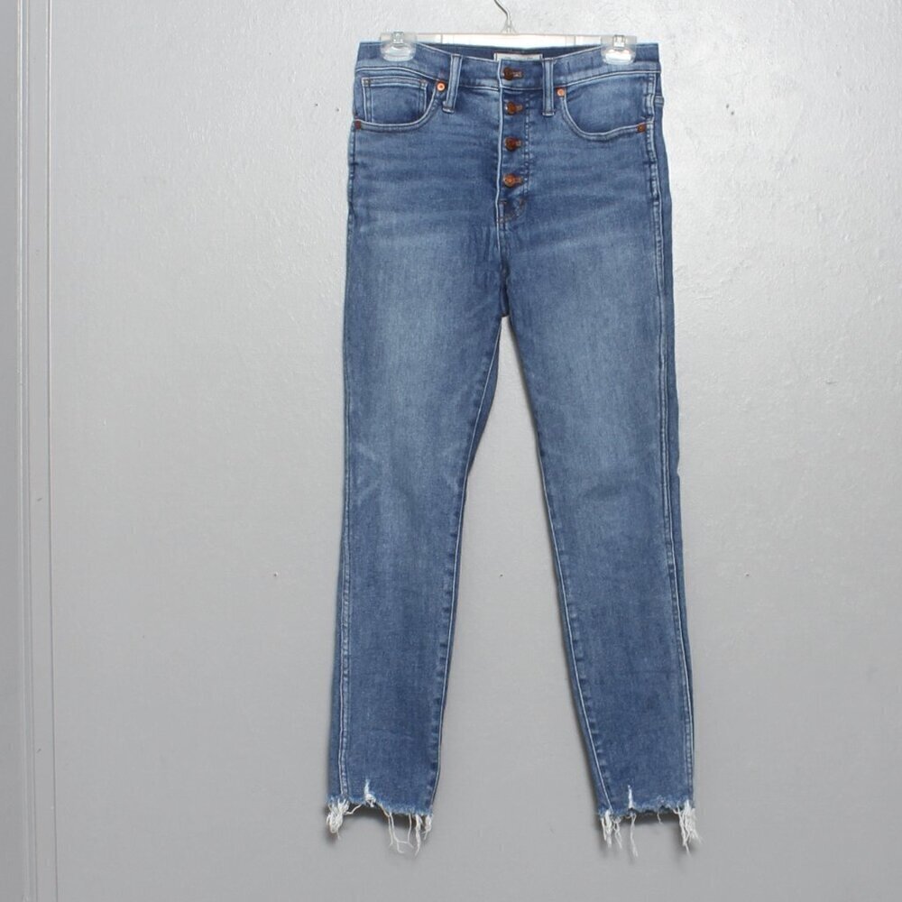 Madewell 10” high rise skinny medium wash button fly raw hem jeans
